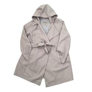 Bernardo belted wrap hooded trench coat rain jacket Large purple